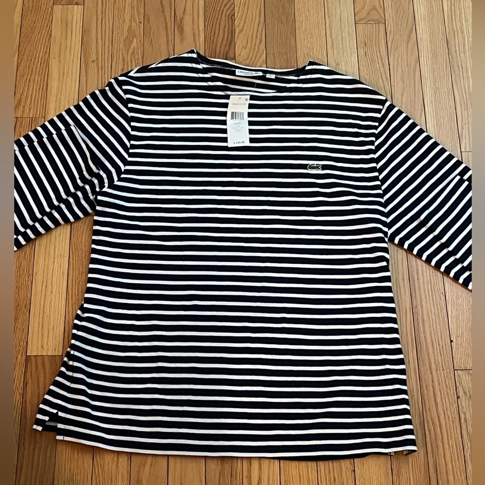 LACOSTE MENS BLUE AND WHITE STRIPED LONG SLEEVE 6=XL